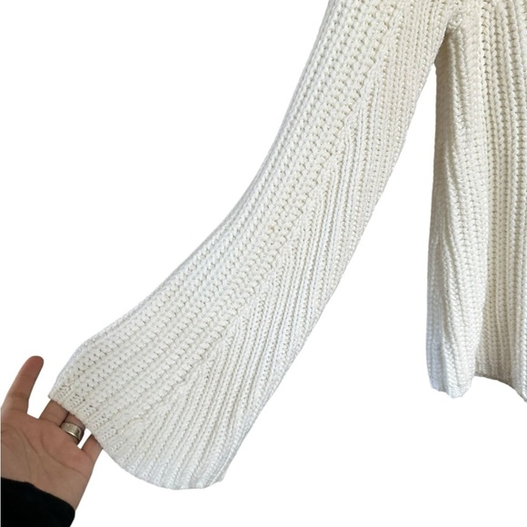 Bell Sleeve White Cotton Blend Knit Sweater - Picture 2 of 7